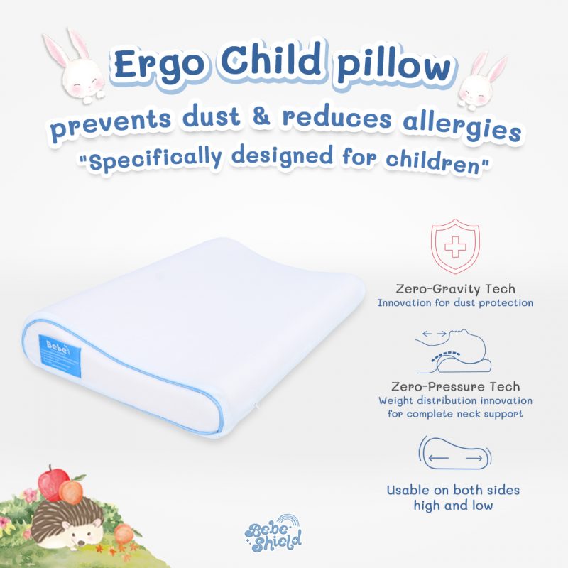 Child pillow to prevent dust mites & reduce allergies : Ergo Child Pillow model.