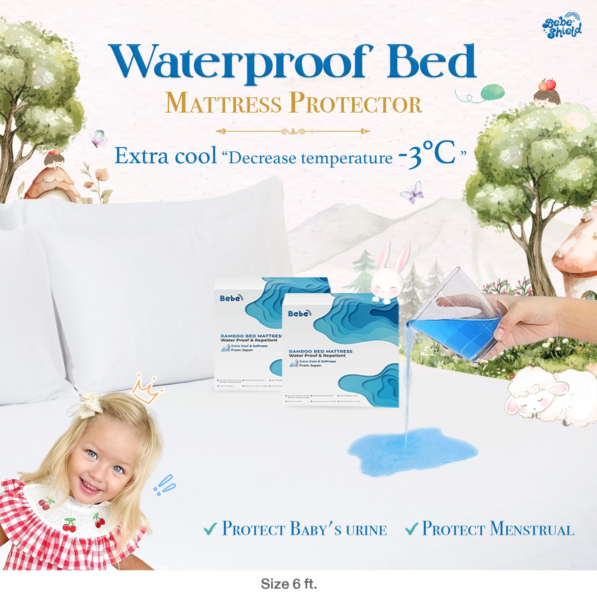 Water Proof Bamboo Bed Mattress Protector ( King size 6Ft )